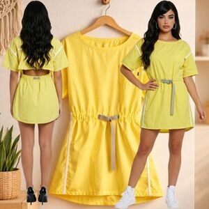 CONVERSE Women's Yellow Utility Windbreaker Open Back Midi Dress Size MEDIUM